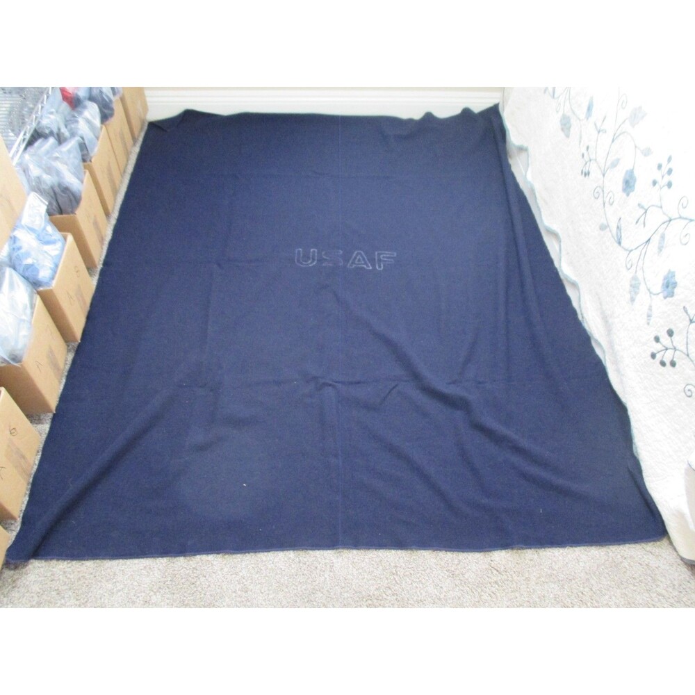 Vintage 1955 USAF Air Force Blue Wool Blanket In Good Condition; 78"x63"